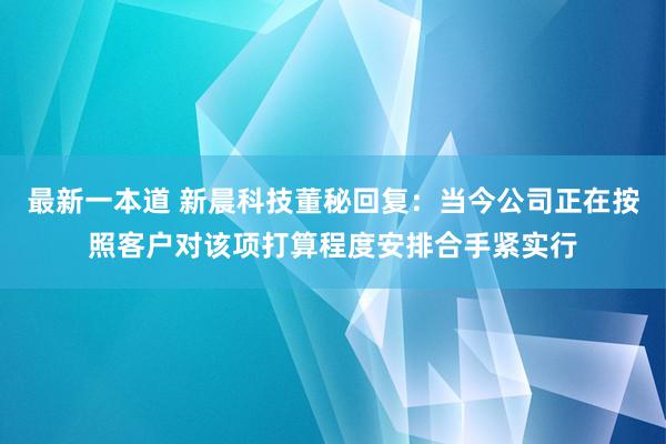 最新一本道 新晨科技董秘回复：当今公司正在按照客户对该项打算程度安排合手紧实行